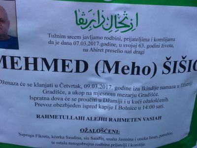 Preminuo Mehmed Šišić,dugogodišnji predsjednik ODB-a