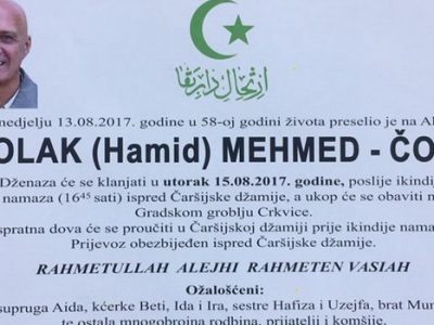 Zauvijek nas je napustio naš Mehmed Čolak-Čola